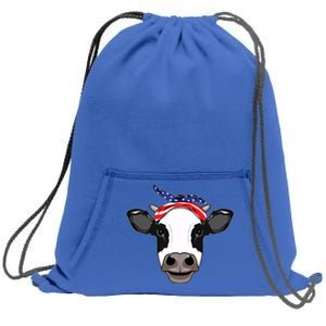 Amoorica Cute Cow American Flag Bandana Patriotic Cow Gift Sweatshirt Cinch Pack Bag