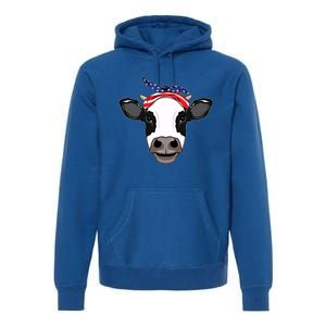 Amoorica Cute Cow American Flag Bandana Patriotic Cow Gift Premium Hoodie