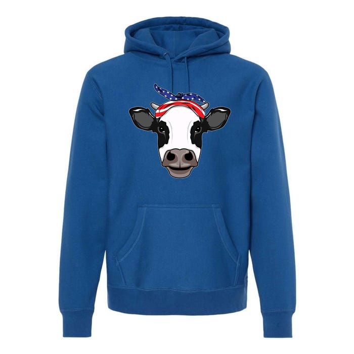 Amoorica Cute Cow American Flag Bandana Patriotic Cow Gift Premium Hoodie