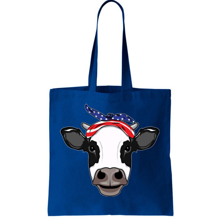 Amoorica Cute Cow American Flag Bandana Patriotic Cow Gift Tote Bag