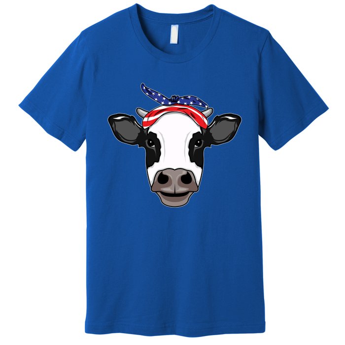 Amoorica Cute Cow American Flag Bandana Patriotic Cow Gift Premium T-Shirt