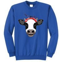 Amoorica Cute Cow American Flag Bandana Patriotic Cow Gift Tall Sweatshirt