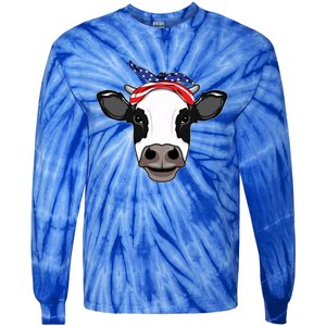 Amoorica Cute Cow American Flag Bandana Patriotic Cow Gift Tie-Dye Long Sleeve Shirt