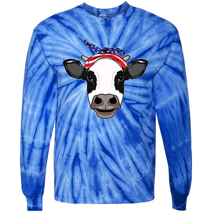 Amoorica Cute Cow American Flag Bandana Patriotic Cow Gift Tie-Dye Long Sleeve Shirt