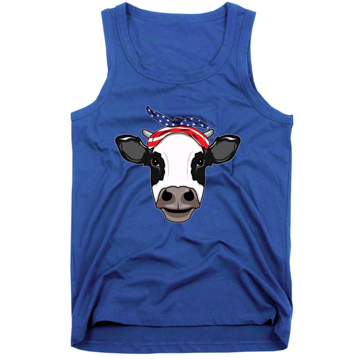 Amoorica Cute Cow American Flag Bandana Patriotic Cow Gift Tank Top