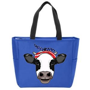 Amoorica Cute Cow American Flag Bandana Patriotic Cow Gift Zip Tote Bag