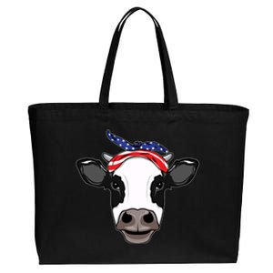 Amoorica Cute Cow American Flag Bandana Patriotic Cow Gift Cotton Canvas Jumbo Tote