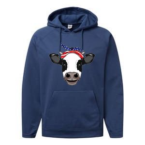 Amoorica Cute Cow American Flag Bandana Patriotic Cow Gift Performance Fleece Hoodie