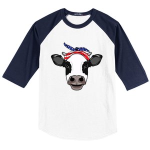 Amoorica Cute Cow American Flag Bandana Patriotic Cow Gift Baseball Sleeve Shirt