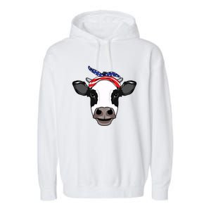 Amoorica Cute Cow American Flag Bandana Patriotic Cow Gift Garment-Dyed Fleece Hoodie