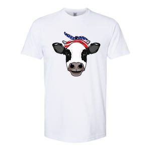 Amoorica Cute Cow American Flag Bandana Patriotic Cow Gift Softstyle CVC T-Shirt