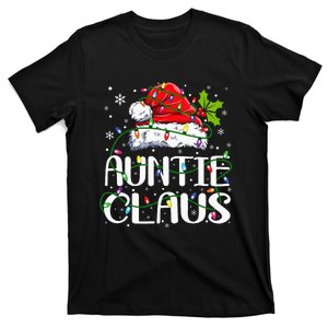 Auntie Claus Christmas Lights Pajama Family Matching T-Shirt