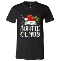 Auntie Claus Christmas Lights Pajama Family Matching V-Neck T-Shirt