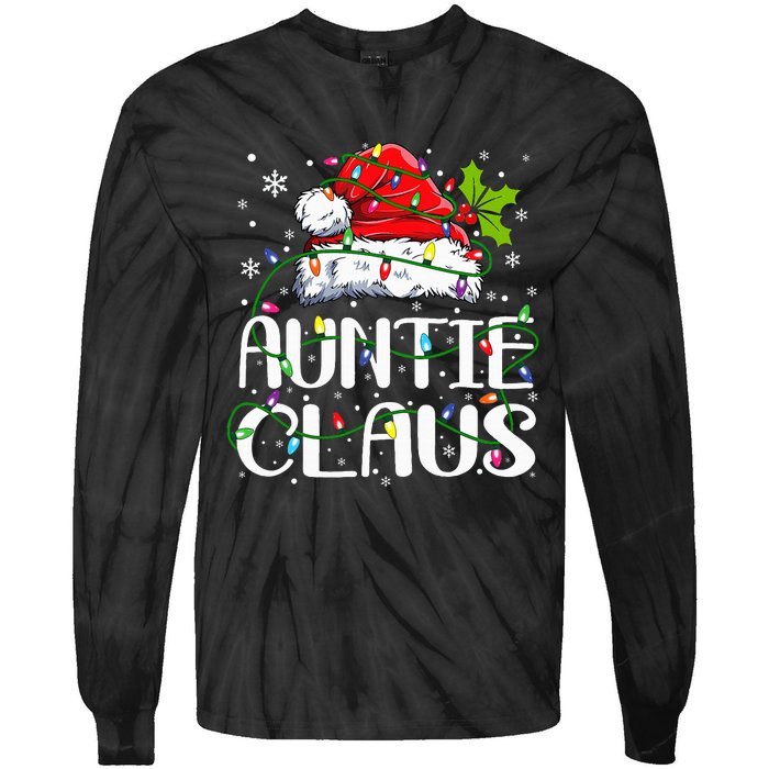 Auntie Claus Christmas Lights Pajama Family Matching Tie-Dye Long Sleeve Shirt