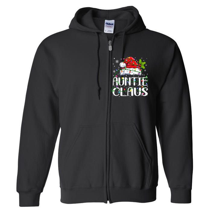 Auntie Claus Christmas Lights Pajama Family Matching Full Zip Hoodie