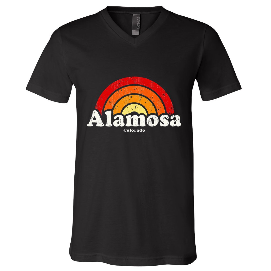 Alamosa Colorado Co Vintage 70s Retro Rainbow Design V-Neck T-Shirt