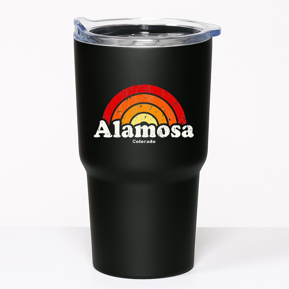 Alamosa Colorado Co Vintage 70s Retro Rainbow Design Tumbler