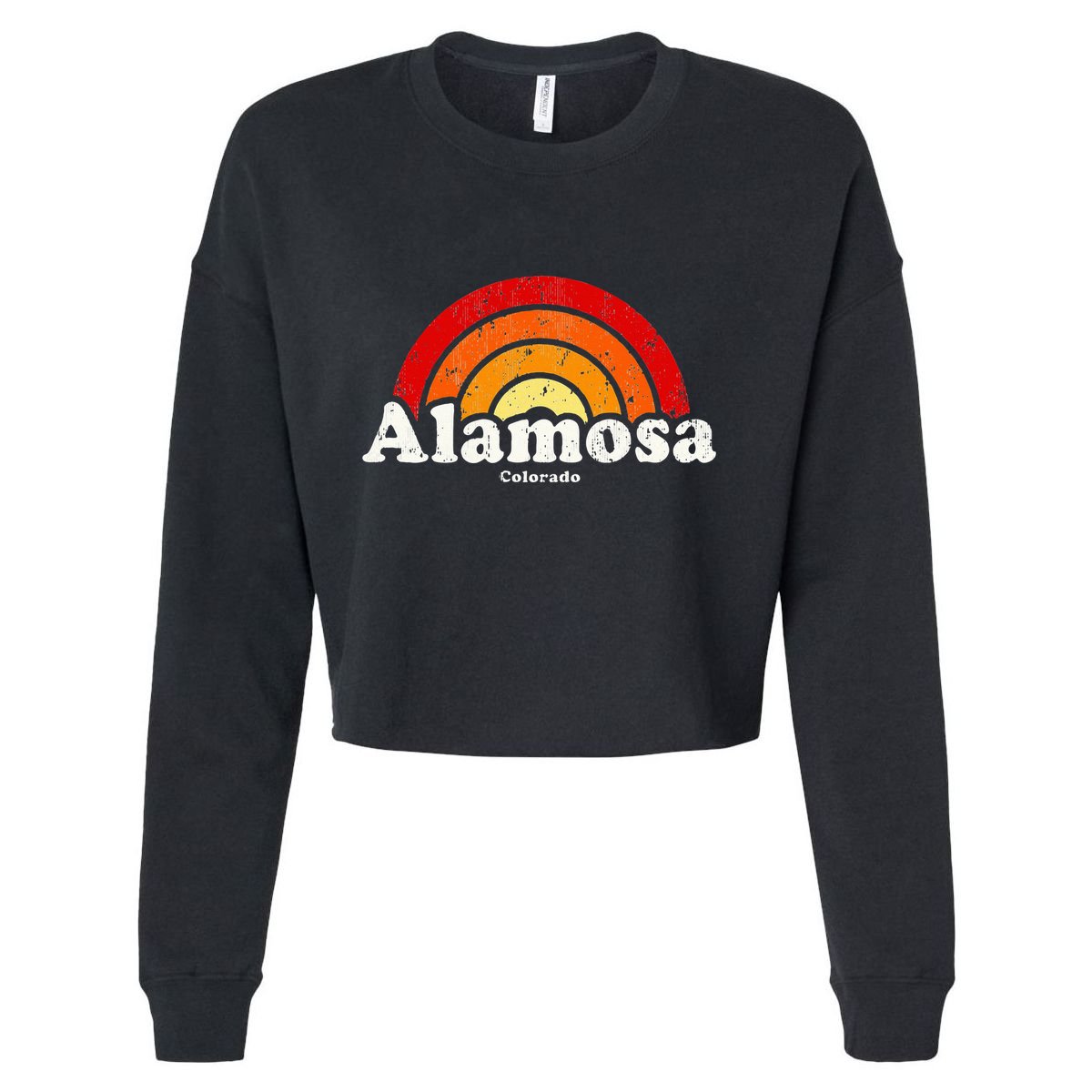 Alamosa Colorado Co Vintage 70s Retro Rainbow Design Cropped Pullover Crew