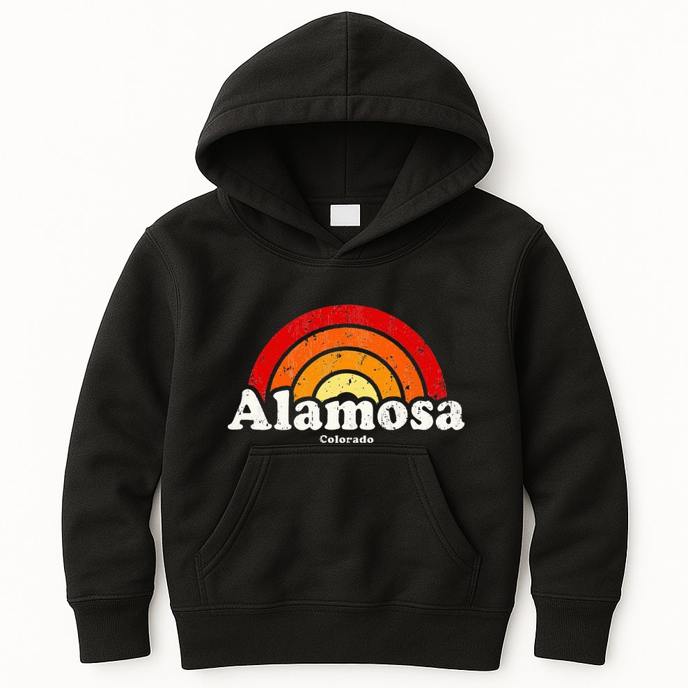 Alamosa Colorado Co Vintage 70s Retro Rainbow Design Kids Hoodie
