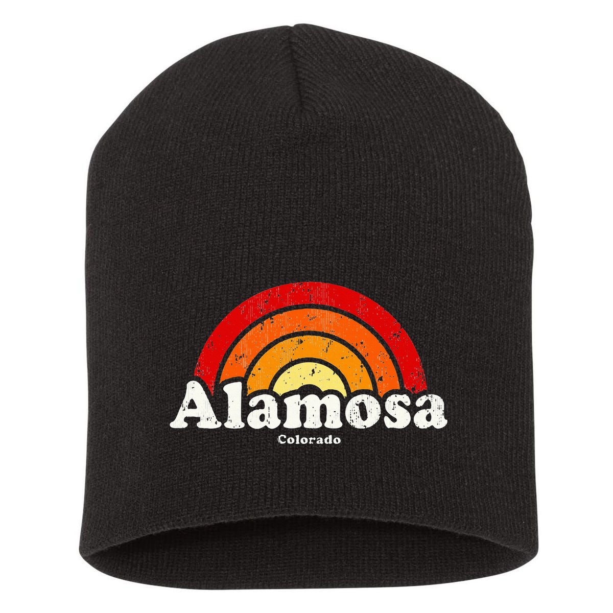 Alamosa Colorado Co Vintage 70s Retro Rainbow Design Short Acrylic Beanie