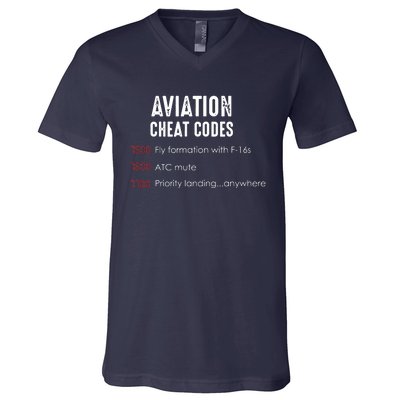 Aviation Cheat Codes Funny Shirts For Pilots And ATC V-Neck T-Shirt