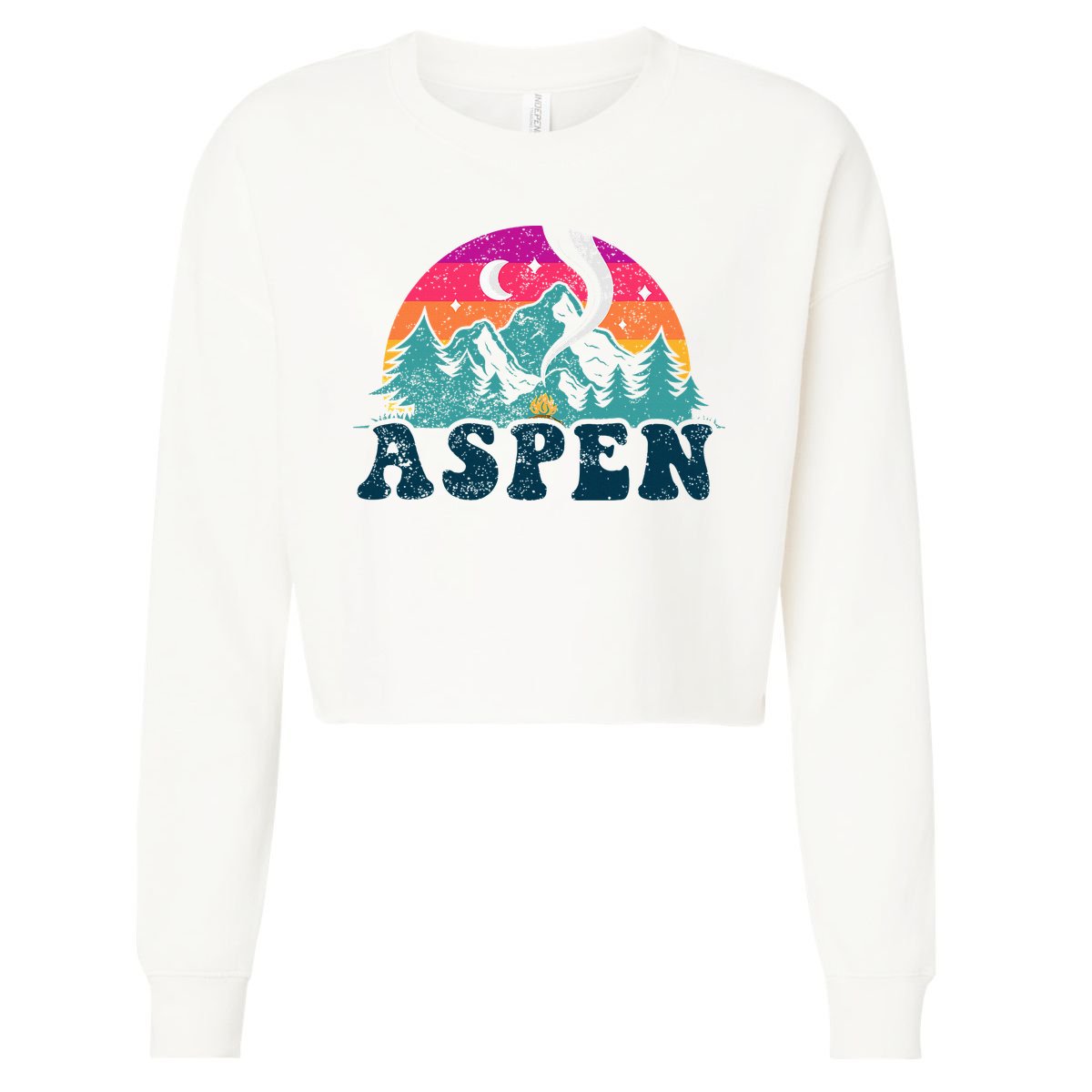 Aspen Colorado Co Mountain Skiing Vintage 80s Aspen Ski Cropped Pullover Crew
