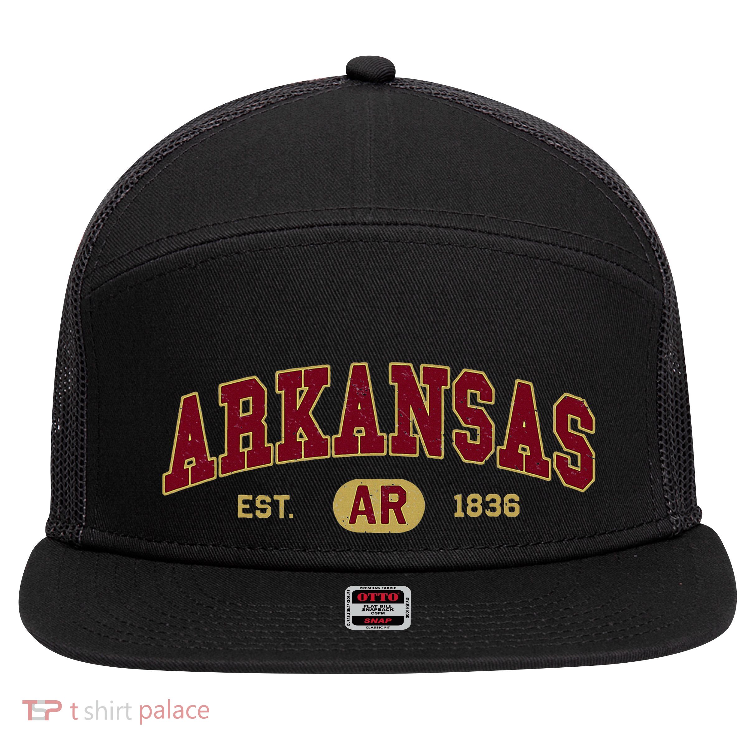 Arkansas Classic Collegiate Varsity Style Cozy Arkansas 7 Panel Mesh Trucker Snapback Hat
