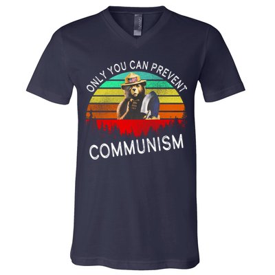 Anti Communism Capitalism Antisocialist Bear V-Neck T-Shirt
