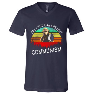 Anti Communism Capitalism Antisocialist Bear V-Neck T-Shirt