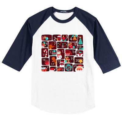 Advent Calendar Count Down Christmas Funny Matching Baseball Sleeve Shirt