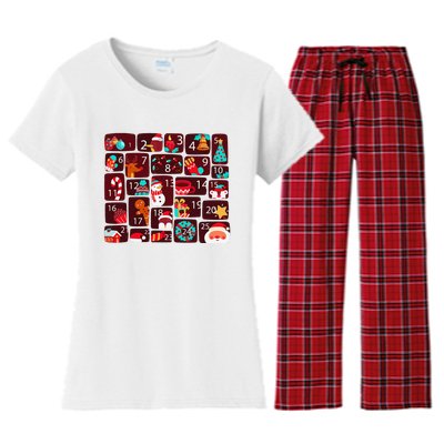 Advent Calendar Count Down Christmas Funny Matching Women's Flannel Pajama Set