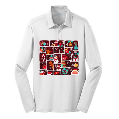 Advent Calendar Count Down Christmas Funny Matching Silk Touch Performance Long Sleeve Polo