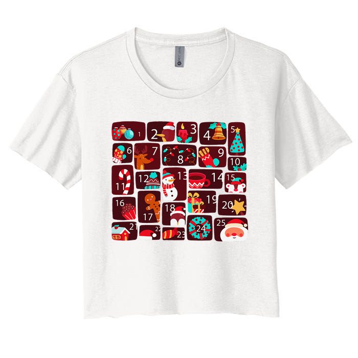 Advent Calendar Count Down Christmas Funny Matching Women's Crop Top Tee