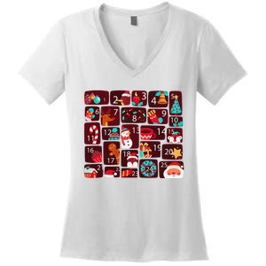 Advent Calendar Count Down Christmas Funny Matching Women's V-Neck T-Shirt