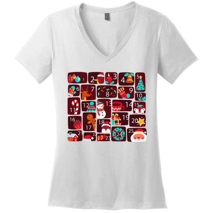 Advent Calendar Count Down Christmas Funny Matching Women's V-Neck T-Shirt