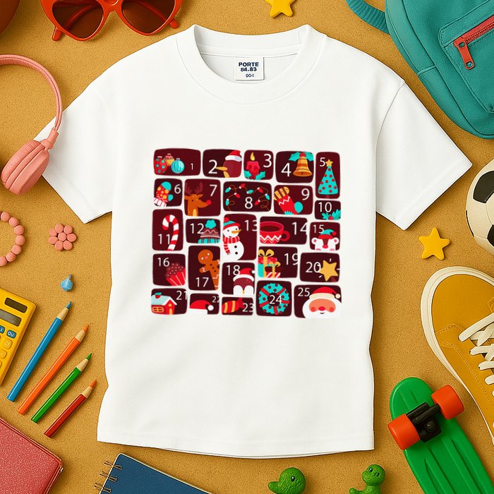 Advent Calendar Count Down Christmas Funny Matching Kids T-Shirt