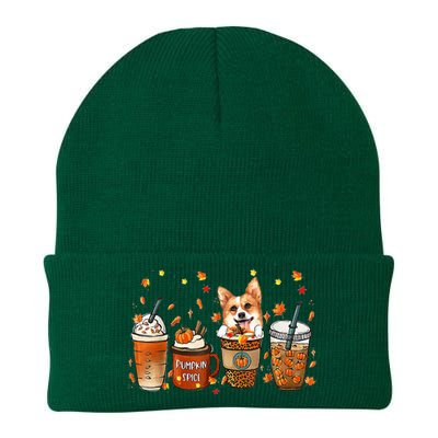 Autumn Corgi Coffee Mug with Pumpkin Spice Latte Knit Cap Winter Beanie