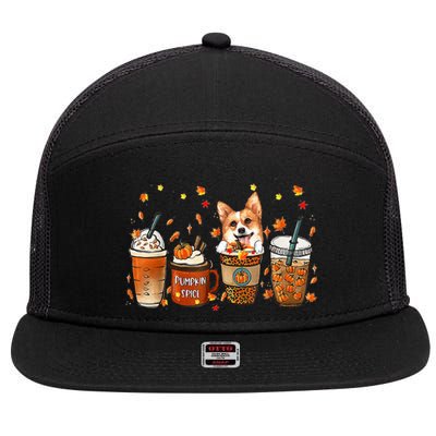 Autumn Corgi Coffee Mug with Pumpkin Spice Latte 7 Panel Mesh Trucker Snapback Hat