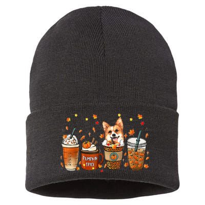 Autumn Corgi Coffee Mug with Pumpkin Spice Latte Sustainable Knit Beanie