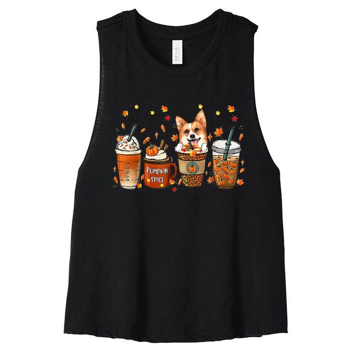 Autumn Corgi Coffee Mug with Pumpkin Spice Latte Women's Racerback Cropped Tank