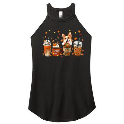 Autumn Corgi Coffee Mug with Pumpkin Spice Latte Women’s Perfect Tri Rocker Tank