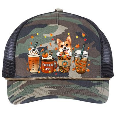 Autumn Corgi Coffee Mug with Pumpkin Spice Latte Retro Rope Trucker Hat Cap