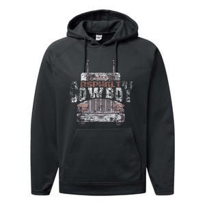 Asphalt Cowboy Cool Truck Driver Design Trucker Performance Fleece Hoodie