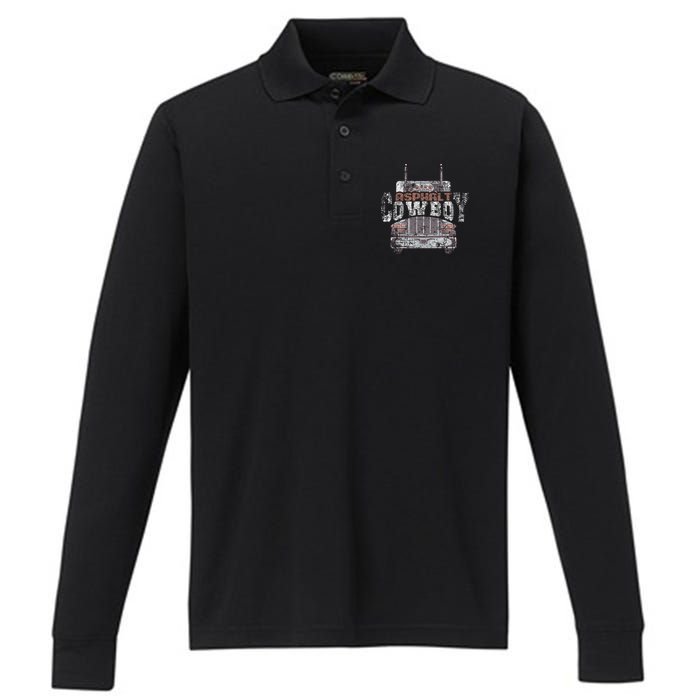 Asphalt Cowboy Cool Truck Driver Design Trucker Performance Long Sleeve Polo