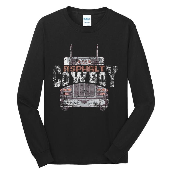 Asphalt Cowboy Cool Truck Driver Design Trucker Tall Long Sleeve T-Shirt