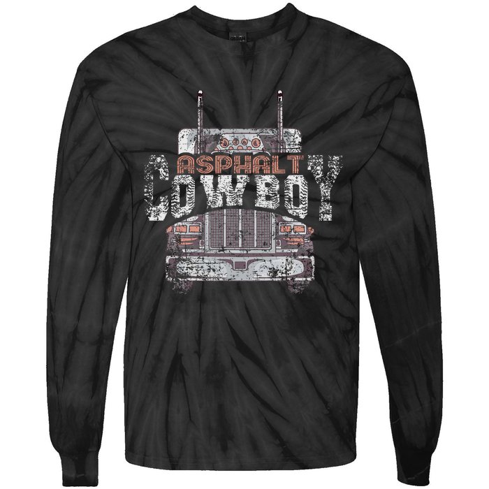 Asphalt Cowboy Cool Truck Driver Design Trucker Tie-Dye Long Sleeve Shirt