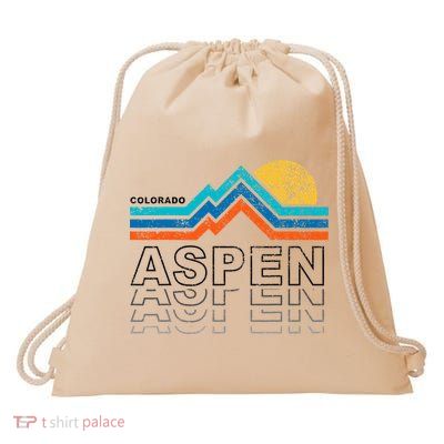 Aspen Colorado Co Mountain Skiing 80s Aspen Ski Drawstring Bag