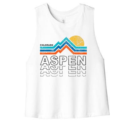 Aspen Colorado Co Mountain Skiing 80s Aspen Ski Women's Racerback Cropped Tank