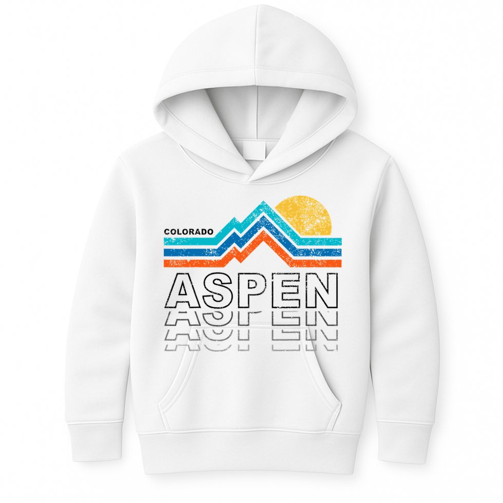 Aspen Colorado Co Mountain Skiing 80s Aspen Ski Kids Hoodie