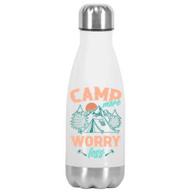 Adventure Camping Camp More WorryLess Cute Gift Stainless Steel Insulated Water Bottle